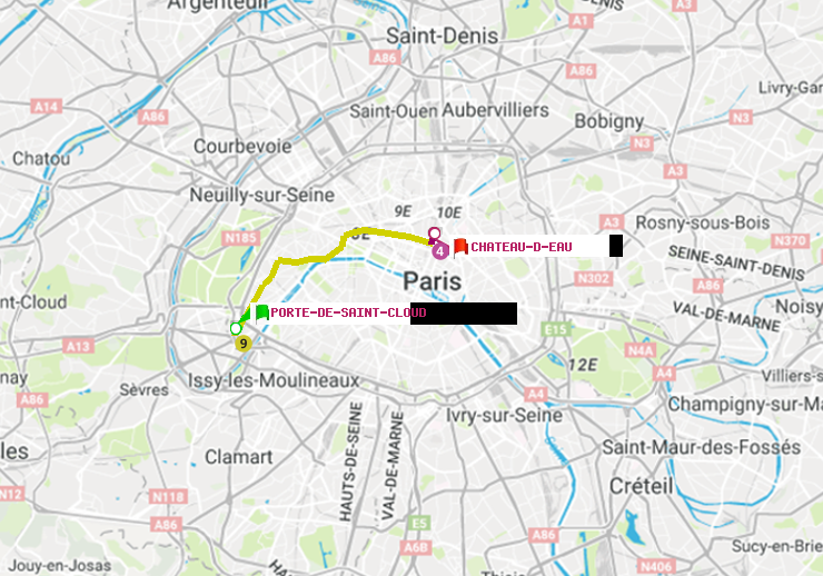 plan itinéraire ratp de Porte de Saint-Cloud à Château d