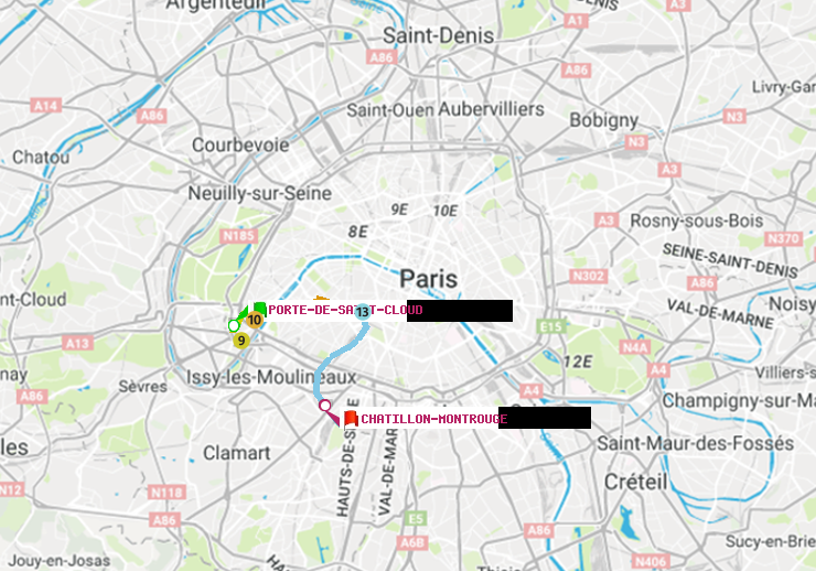 plan itinéraire ratp de Porte de Saint-Cloud à Châtillon Montrouge