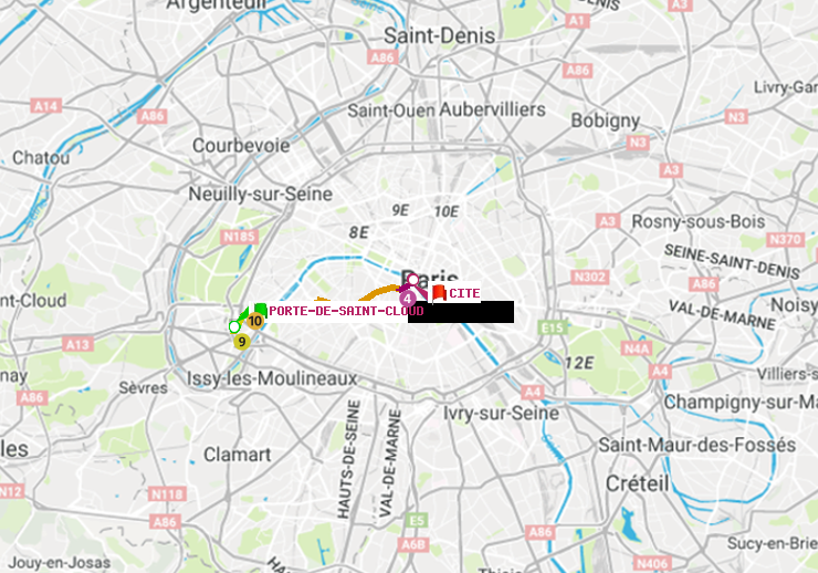 plan itinéraire ratp de Porte de Saint-Cloud à Cité