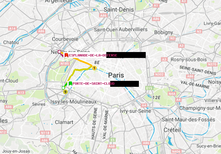 plan itinéraire ratp de Porte de Saint-Cloud à Esplanade de la Défense