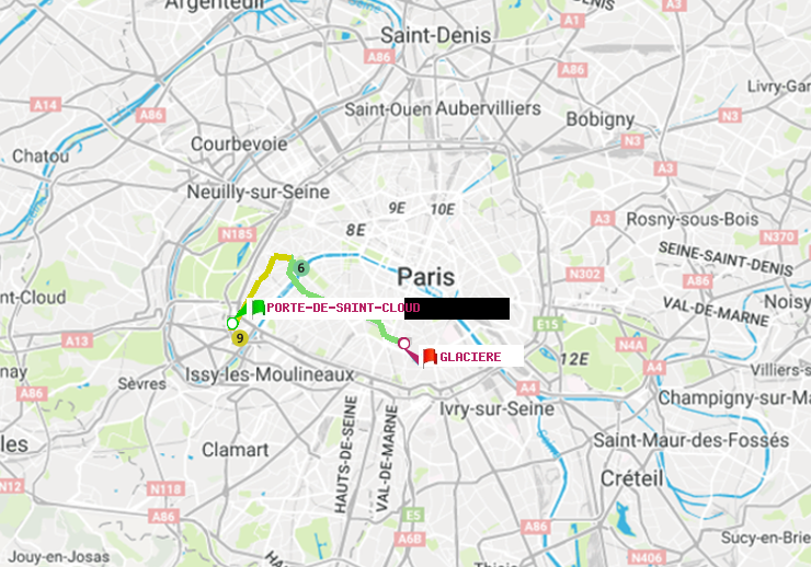 plan itinéraire ratp de Porte de Saint-Cloud à Glacière