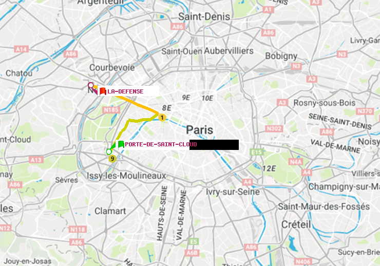 plan itinéraire ratp de Porte de Saint-Cloud à La Défense (Grande Arche)