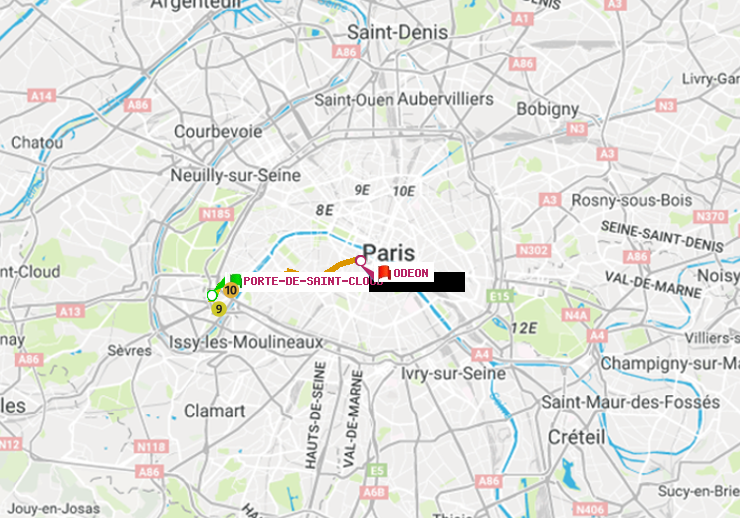 plan itinéraire ratp de Porte de Saint-Cloud à Odéon
