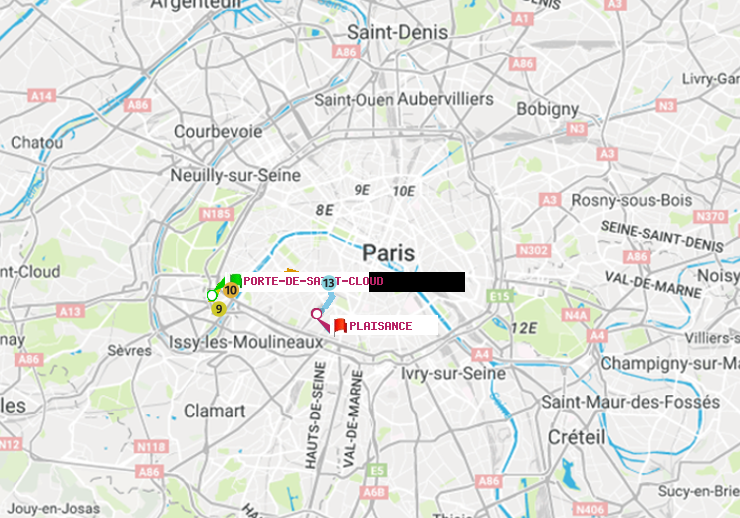 plan itinéraire ratp de Porte de Saint-Cloud à Plaisance
