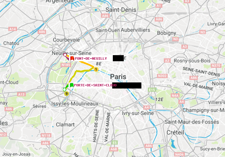 plan itinéraire ratp de Porte de Saint-Cloud à Pont de Neuilly