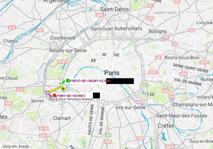 plan itinéraire ratp de Porte de Saint-Cloud à Pont de Sèvres