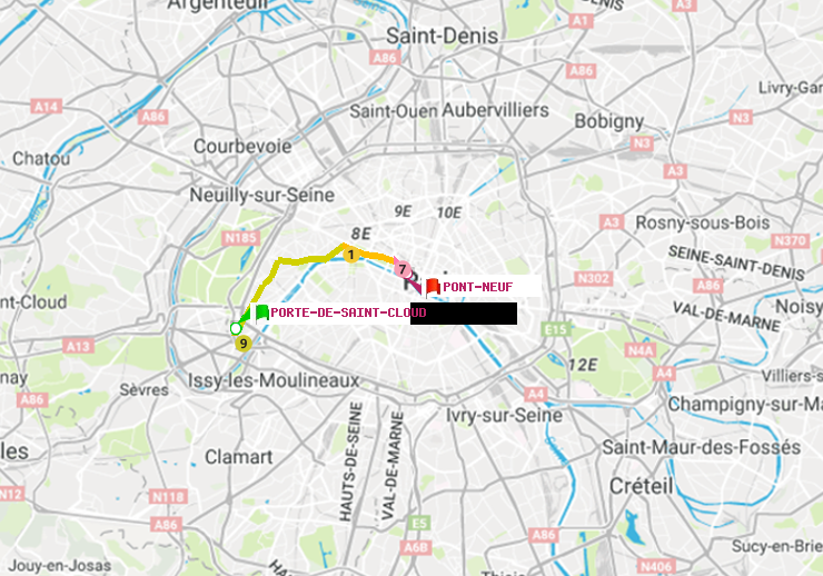 plan itinéraire ratp de Porte de Saint-Cloud à Pont Neuf