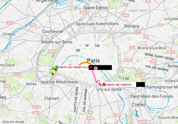 plan itinéraire ratp de Porte de Saint-Cloud à Porte de Choisy