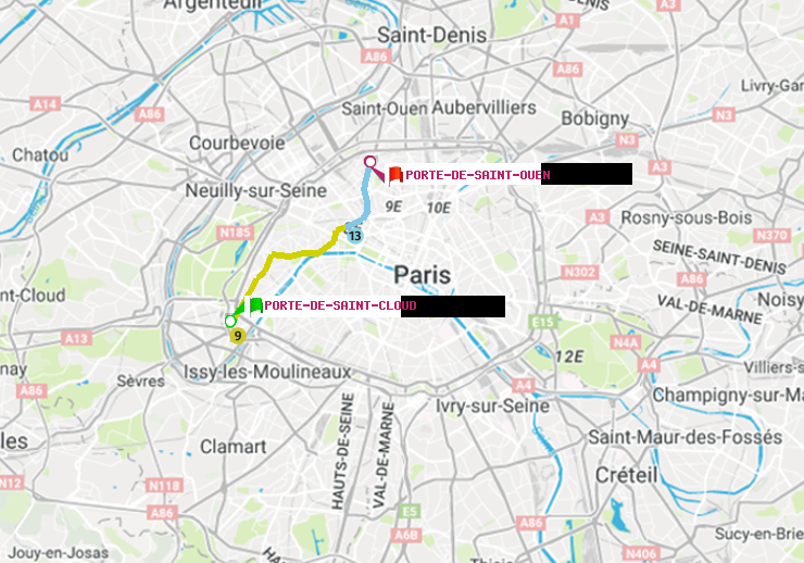 plan itinéraire ratp de Porte de Saint-Cloud à Porte de Saint-Ouen