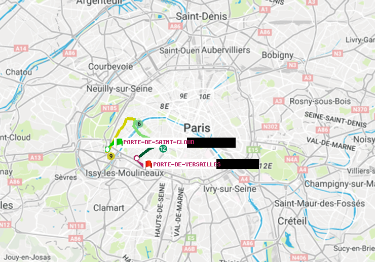 plan itinéraire ratp de Porte de Saint-Cloud à Porte de Versailles