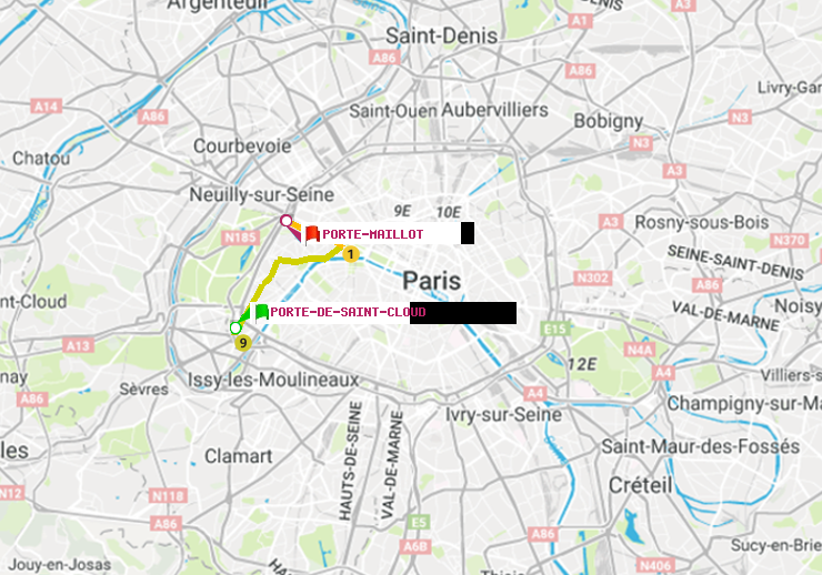 plan itinéraire ratp de Porte de Saint-Cloud à Porte Maillot