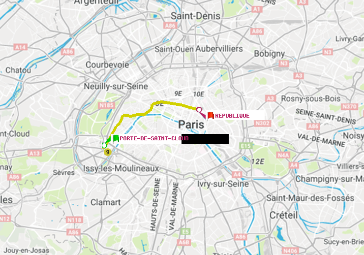 plan itinéraire ratp de Porte de Saint-Cloud à République