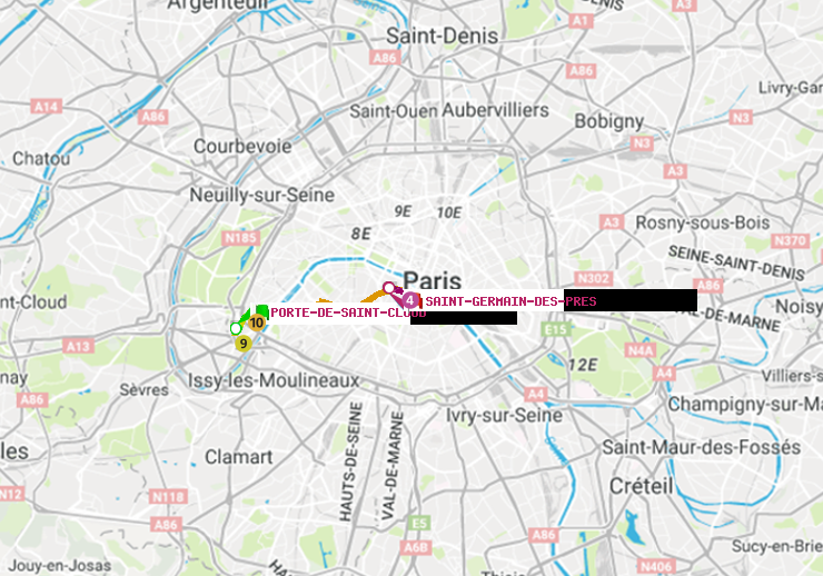 plan itinéraire ratp de Porte de Saint-Cloud à Saint-Germain des Prés