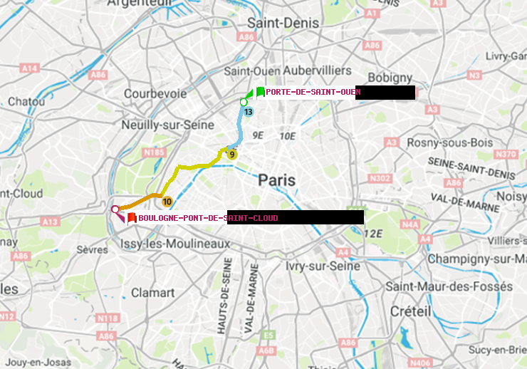 plan itinéraire ratp de Porte de Saint-Ouen à Boulogne Pont de Saint-Cloud