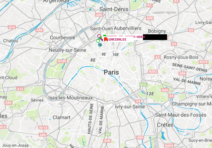 plan itinéraire ratp de Porte de Saint-Ouen à Garibaldi