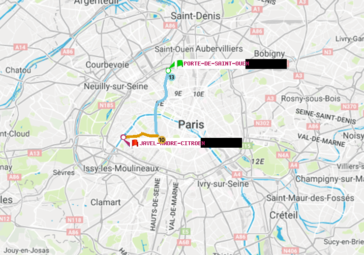 plan itinéraire ratp de Porte de Saint-Ouen à Javel-André-Citroen