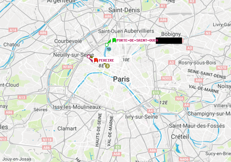 plan itinéraire ratp de Porte de Saint-Ouen à Péreire