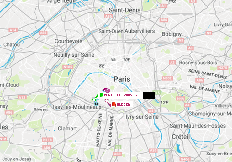 Métro Paris : itinéraire de Porte de Vanves à Alésia