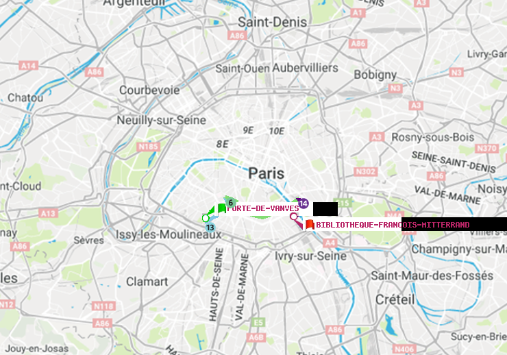 plan itinéraire ratp de Porte de Vanves à Bibliotheque-Francois Mitterrand