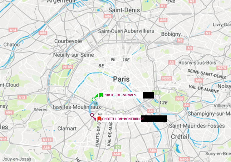 plan itinéraire ratp de Porte de Vanves à Châtillon Montrouge
