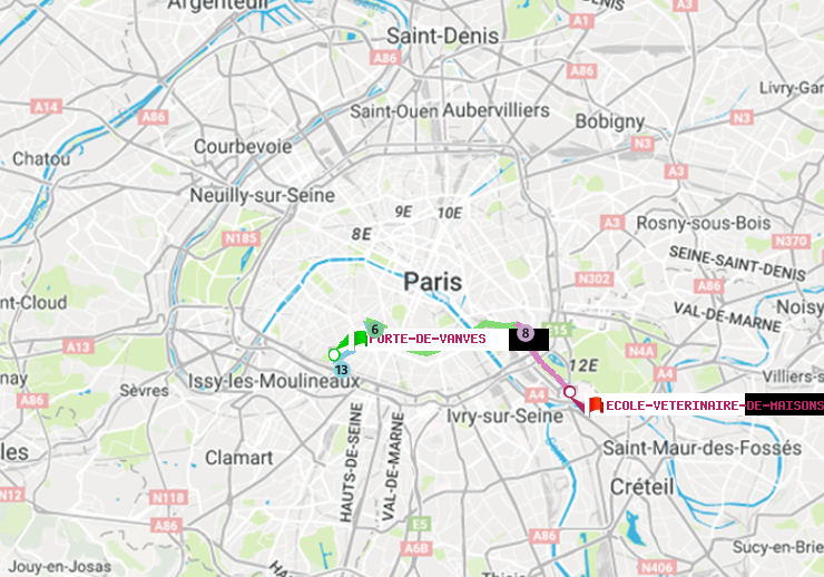plan itinéraire ratp de Porte de Vanves à Ecole Vétérinaire de Maisons-Alfort