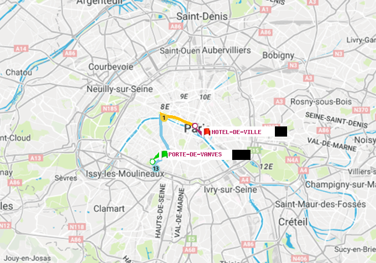 plan itinéraire ratp de Porte de Vanves à Hôtel de Ville