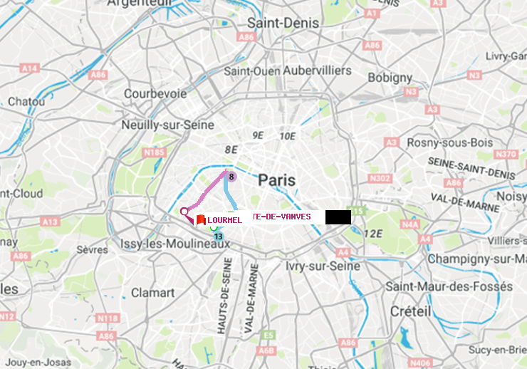 plan itinéraire ratp de Porte de Vanves à Lourmel