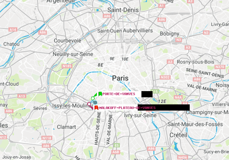 plan itinéraire ratp de Porte de Vanves à Malakoff-Plateau de Vanves