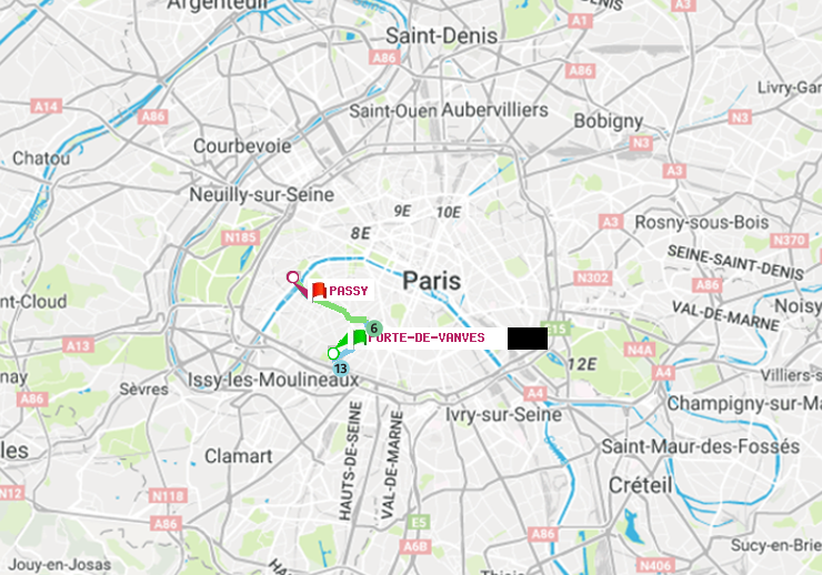 plan itinéraire ratp de Porte de Vanves à Passy