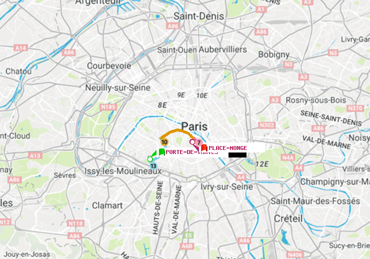 plan itinéraire ratp de Porte de Vanves à Place Monge (Jardin des Plantes)