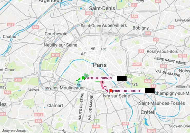 plan itinéraire ratp de Porte de Vanves à Porte de Choisy