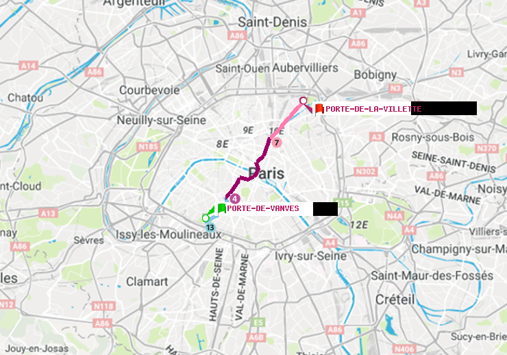 plan itinéraire ratp de Porte de Vanves à Porte de la Villette