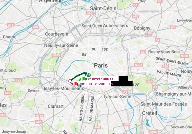 plan itinéraire ratp de Porte de Vanves à Porte de Versailles