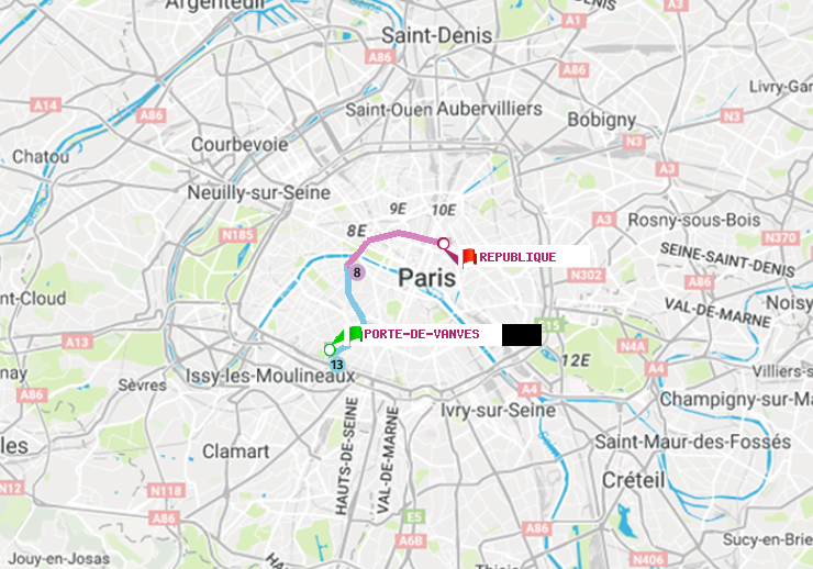 plan itinéraire ratp de Porte de Vanves à République