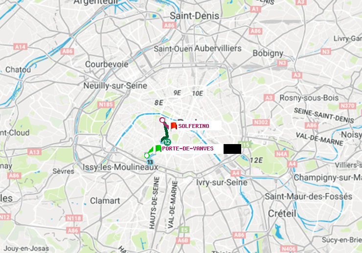 plan itinéraire ratp de Porte de Vanves à Solférino