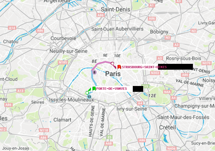 plan itinéraire ratp de Porte de Vanves à Strasbourg-Saint-Denis