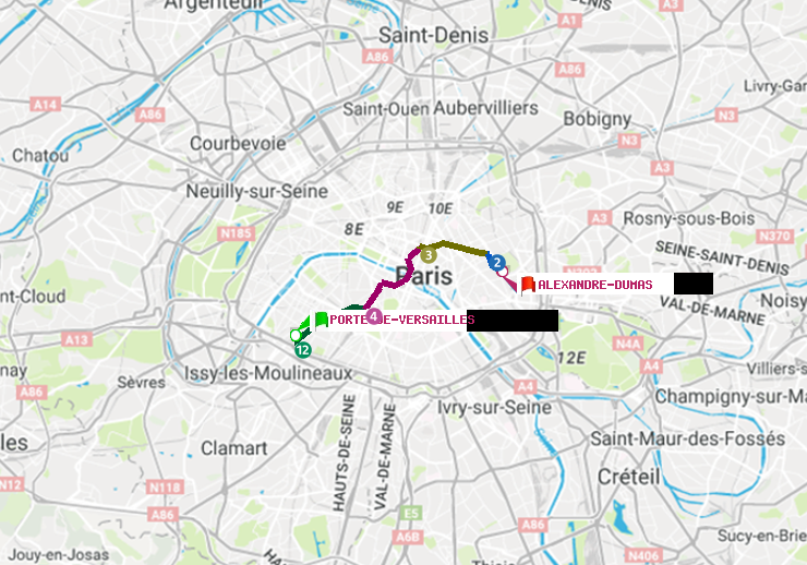 plan itinéraire ratp de Porte de Versailles à Alexandre-Dumas