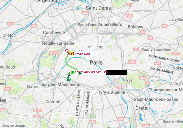 plan itinéraire ratp de Porte de Versailles à Argentine