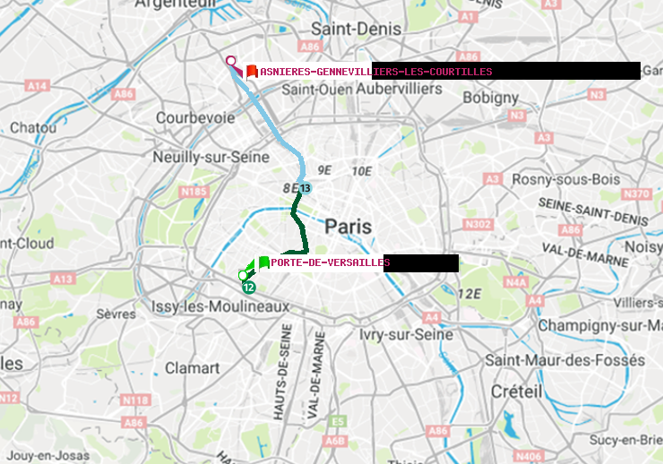 plan itinéraire ratp de Porte de Versailles à Asnieres-Gennevilliers Les Courtilles