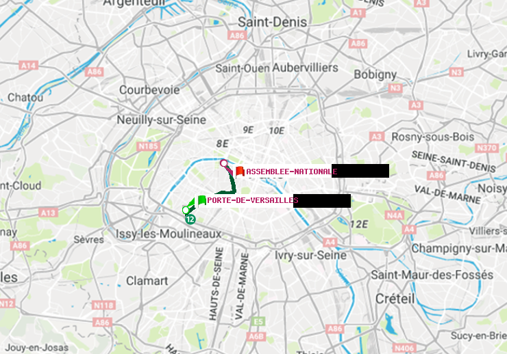 plan itinéraire ratp de Porte de Versailles à Assemblée Nationale