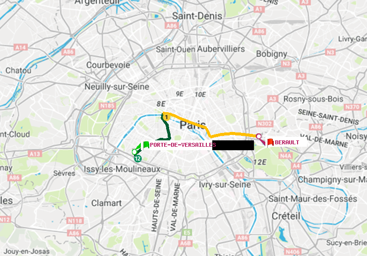 plan itinéraire ratp de Porte de Versailles à Bérault