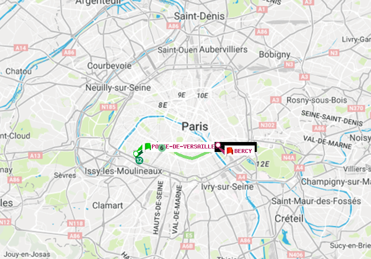 plan itinéraire ratp de Porte de Versailles à Bercy