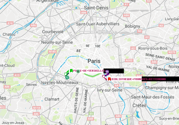 plan itinéraire ratp de Porte de Versailles à Bibliotheque-Francois Mitterrand
