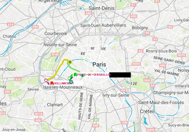 plan itinéraire ratp de Porte de Versailles à Billancourt
