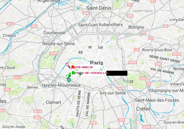 plan itinéraire ratp de Porte de Versailles à Bir-Hakeim (Grenelle)