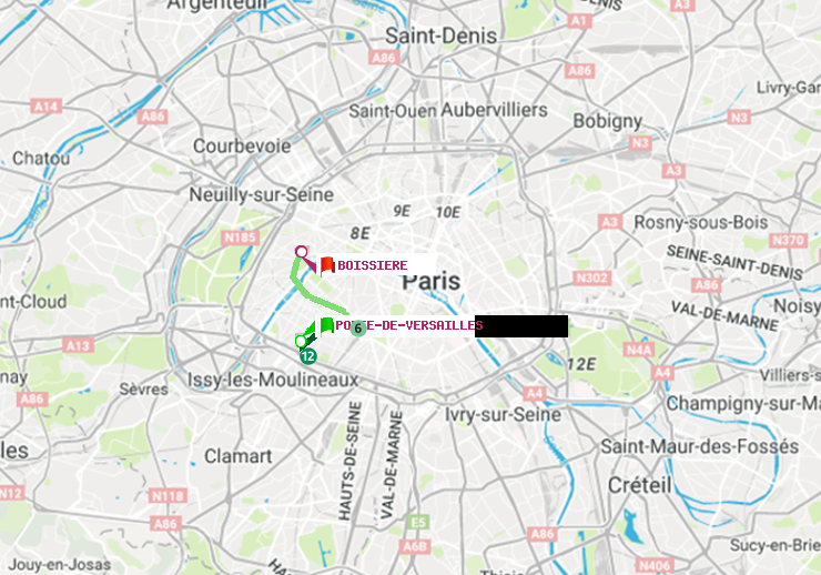 plan itinéraire ratp de Porte de Versailles à Boissière