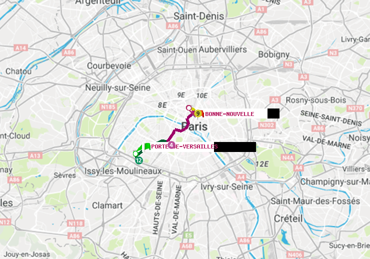 plan itinéraire ratp de Porte de Versailles à Bonne Nouvelle