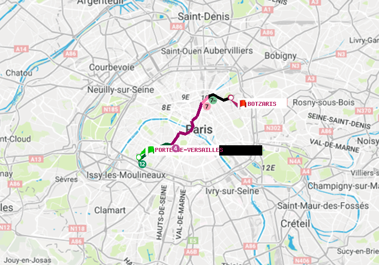 plan itinéraire ratp de Porte de Versailles à Botzaris