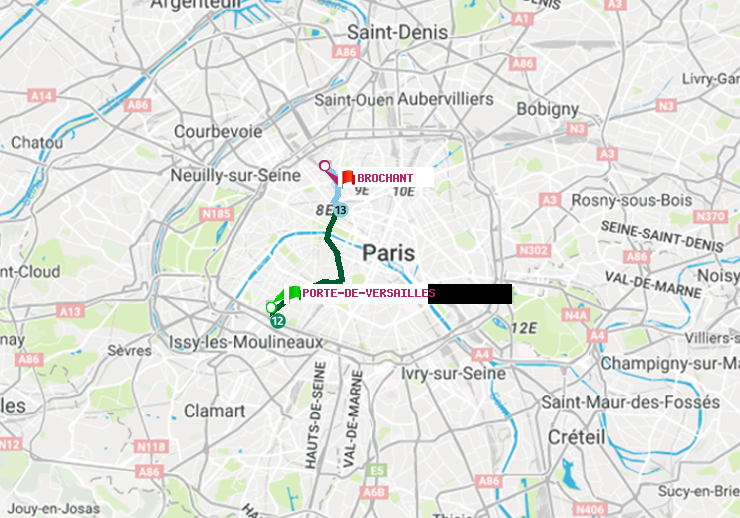 plan itinéraire ratp de Porte de Versailles à Brochant