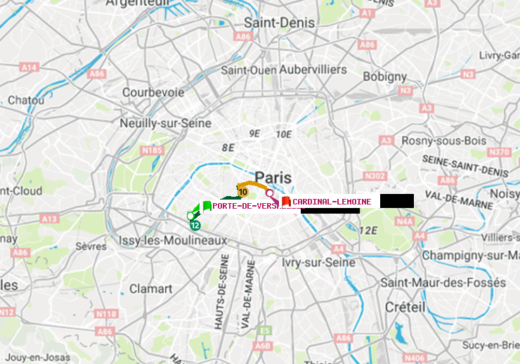 plan itinéraire ratp de Porte de Versailles à Cardinal-Lemoine